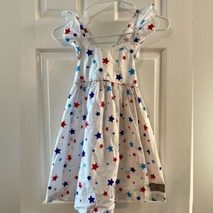 Eleanor Rose Kids Star Print Dress - White with Red and Blue Stars Size 6-7